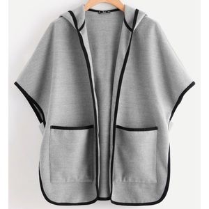 Women's Gray binding batwing hooded coat